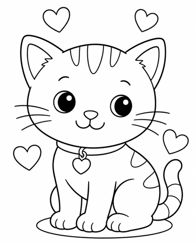 Cute kitten with hearts coloring sheet